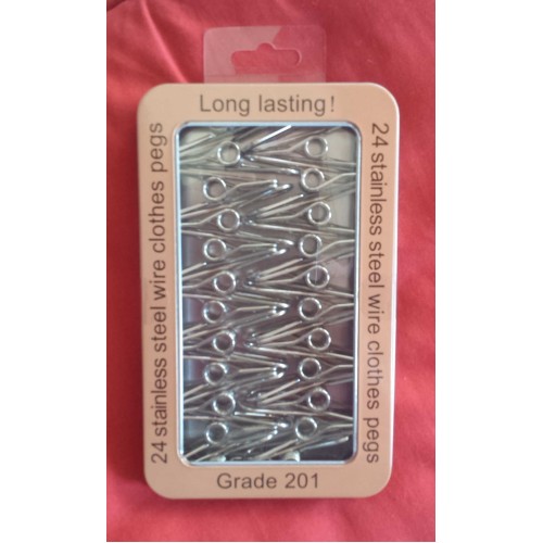 24 grade 201 ss wire clothes pegs in a tin box