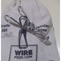 20 large grade 304 ss wire clothes pegs in a hemp bag
