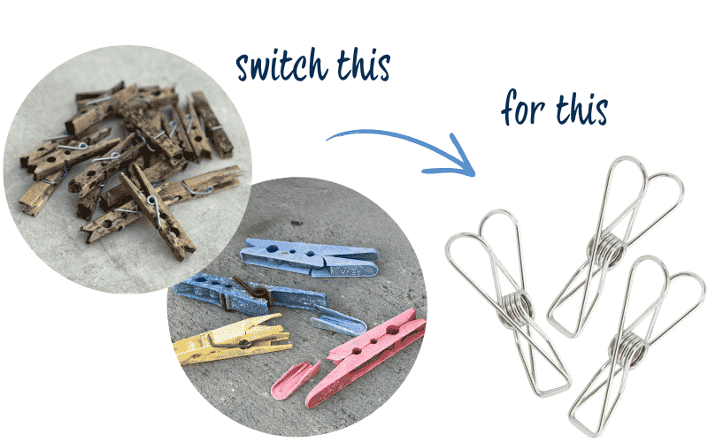 Switch from plastic and wooden pegs to stainless steel wire pegs